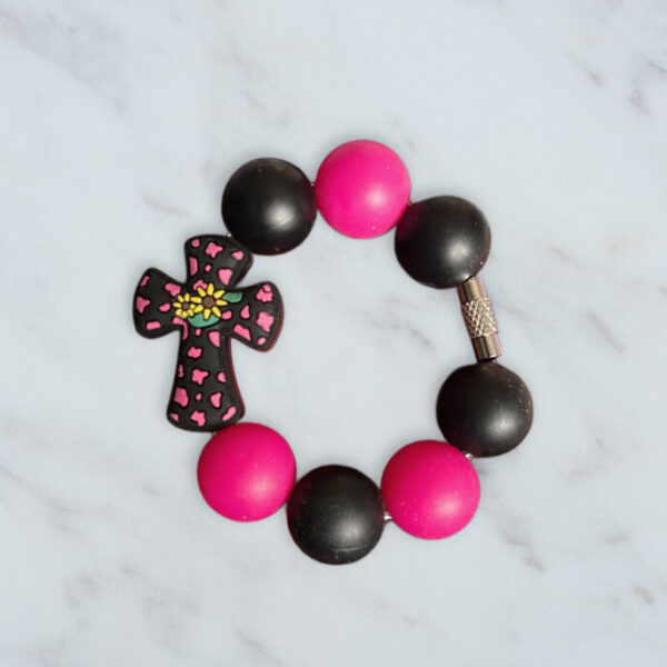Sunflower Pink & Black Cross Handle Charm