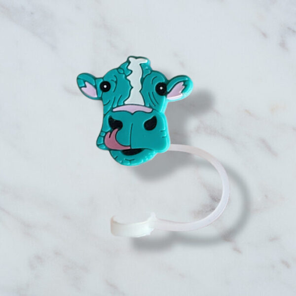 Turquoise Cow Straw Topper