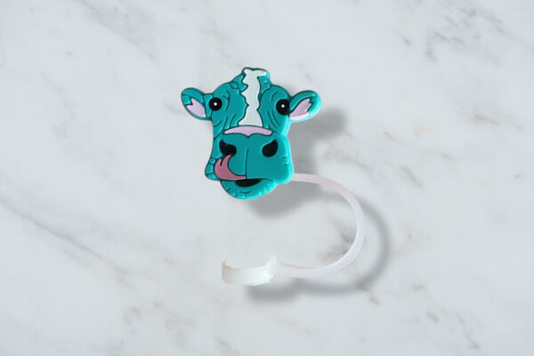 Turquoise Cow Straw Topper