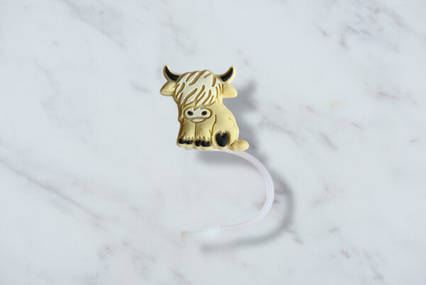 Tan Highland Cow Straw Topper